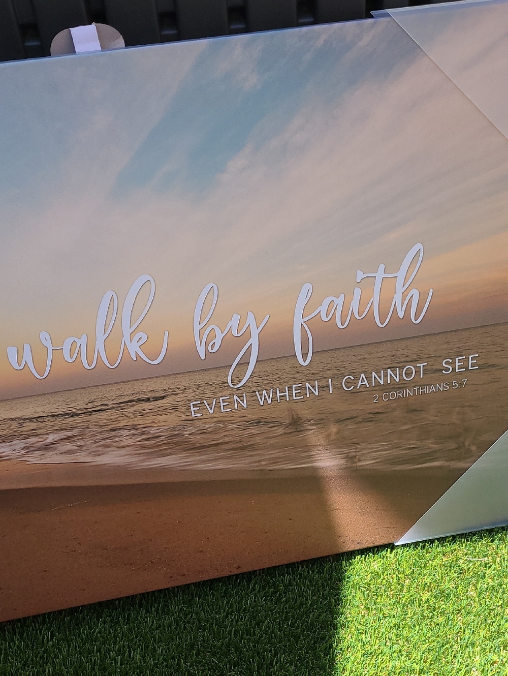 I Will Walk By Faith Beach Canvas Wall Art - Blue/Tan - Picture 4 of 5